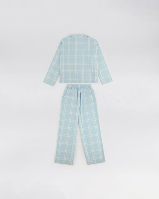 Box Set Brushed Cotton Checked Pyjamas - Light Blue