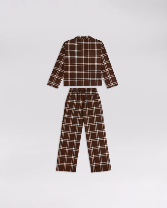Box Set Brushed Cotton Checked Pyjamas - Chocolate Brown