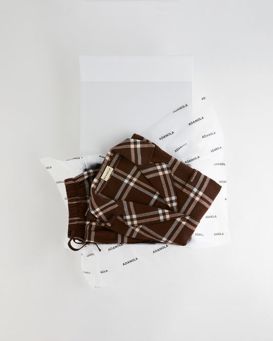 Box Set Brushed Cotton Checked Pyjamas - Chocolate Brown