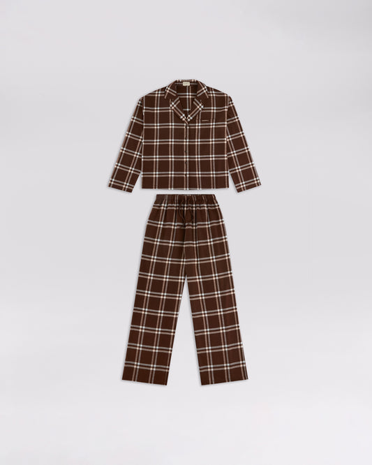 Box Set Brushed Cotton Checked Pyjamas - Chocolate Brown
