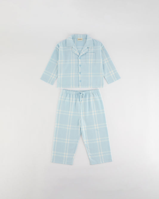 Mini Brushed Checked Pyjamas - Light Blue