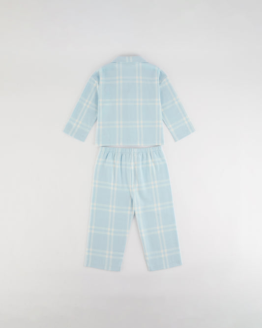 Mini Brushed Checked Pyjamas - Light Blue