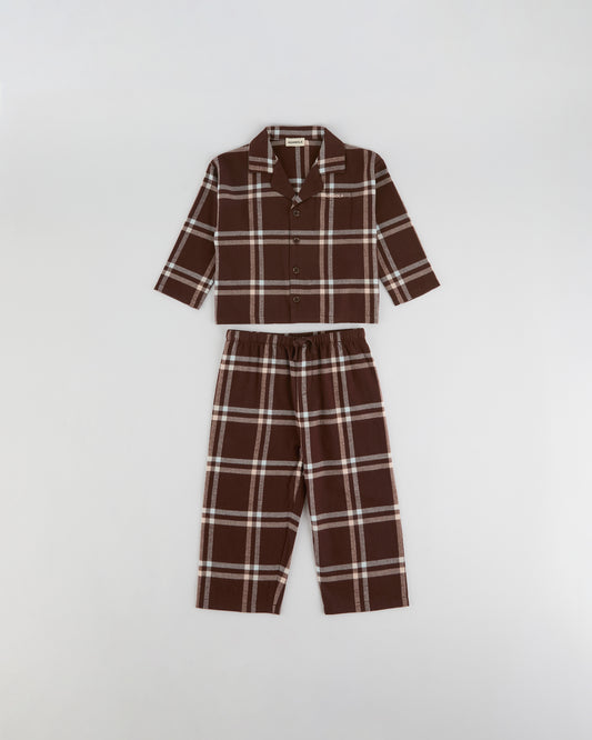 Mini Brushed Checked Pyjamas - Chocolate Brown