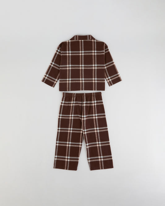 Mini Brushed Checked Pyjamas - Chocolate Brown