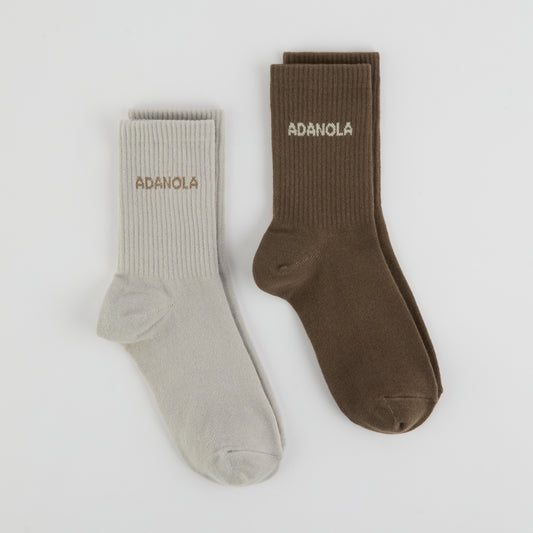 2 Pack Socks - Mocha Brown/Bone