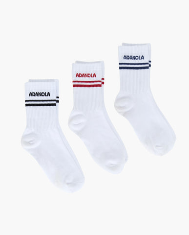 3 Pack College Socks - White/Black, White/Classic Red, White/Navy Blue