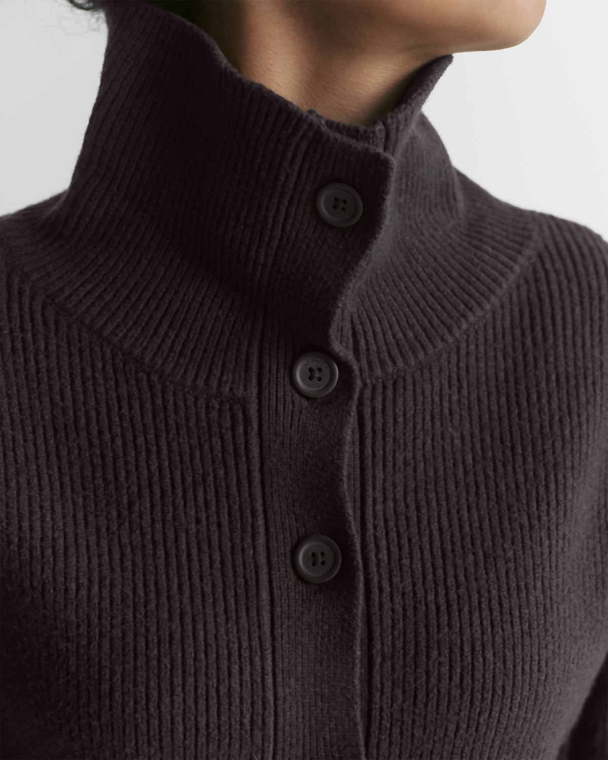 Knit Funnel Neck Collar Cardigan - Coffee Bean