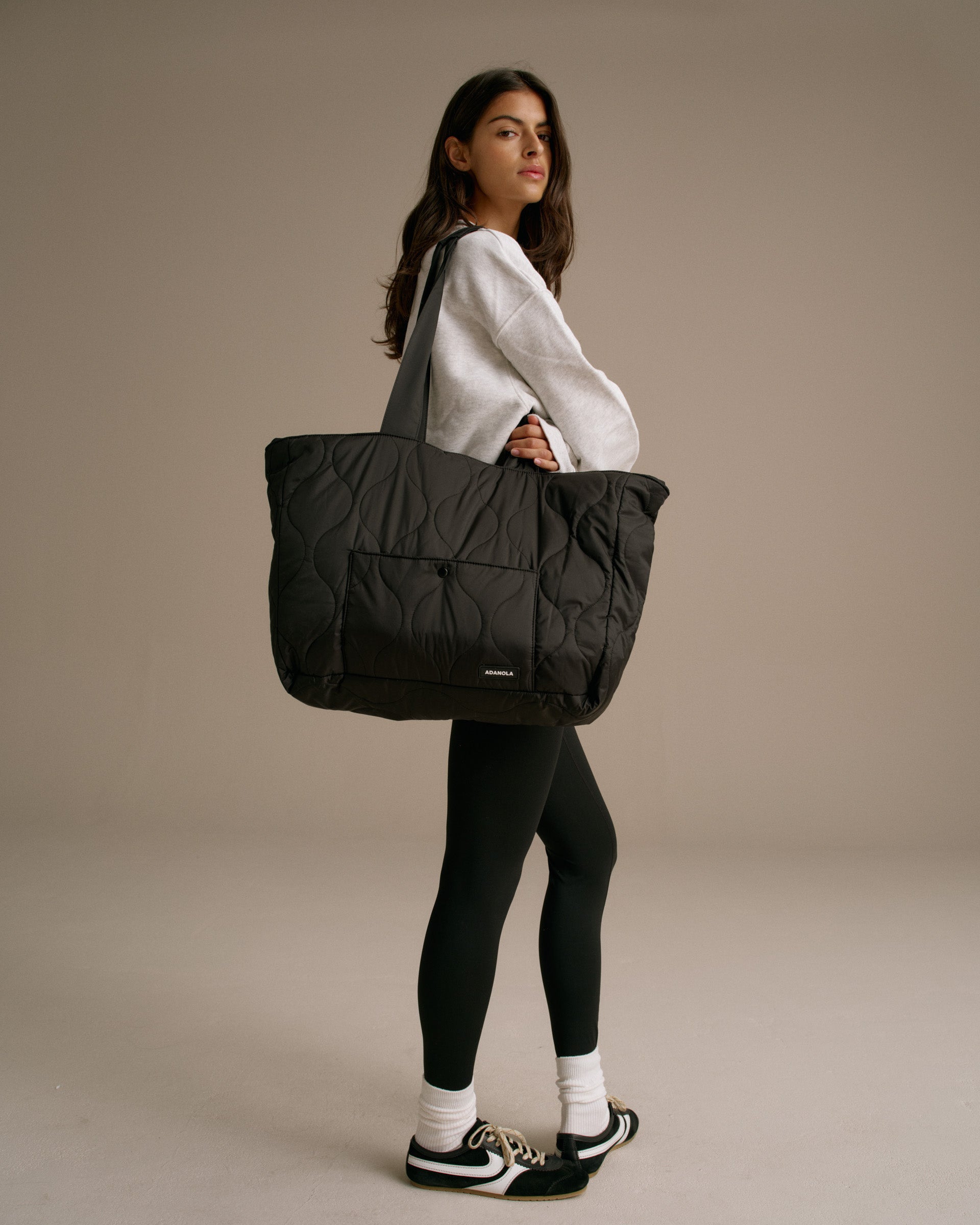 Quilted Nylon Tote Bag - Black