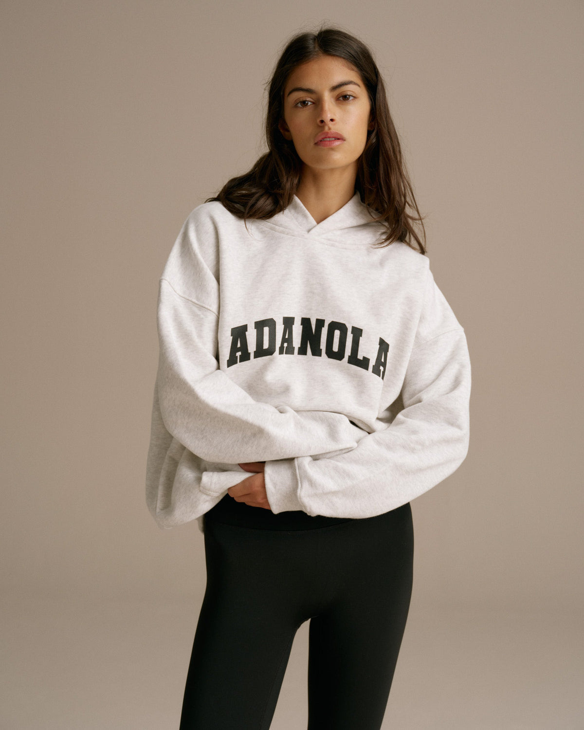 Varsity Oversized Hoodie Light Grey Melange Black
