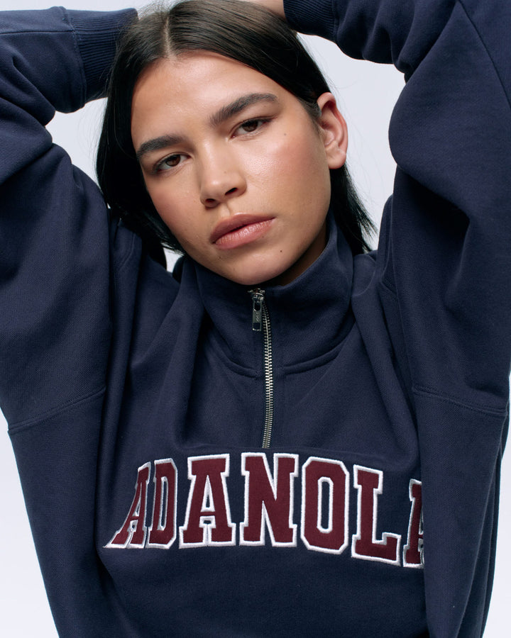 Outline Varsity 1/4 Zip Sweater - Mineral Blue