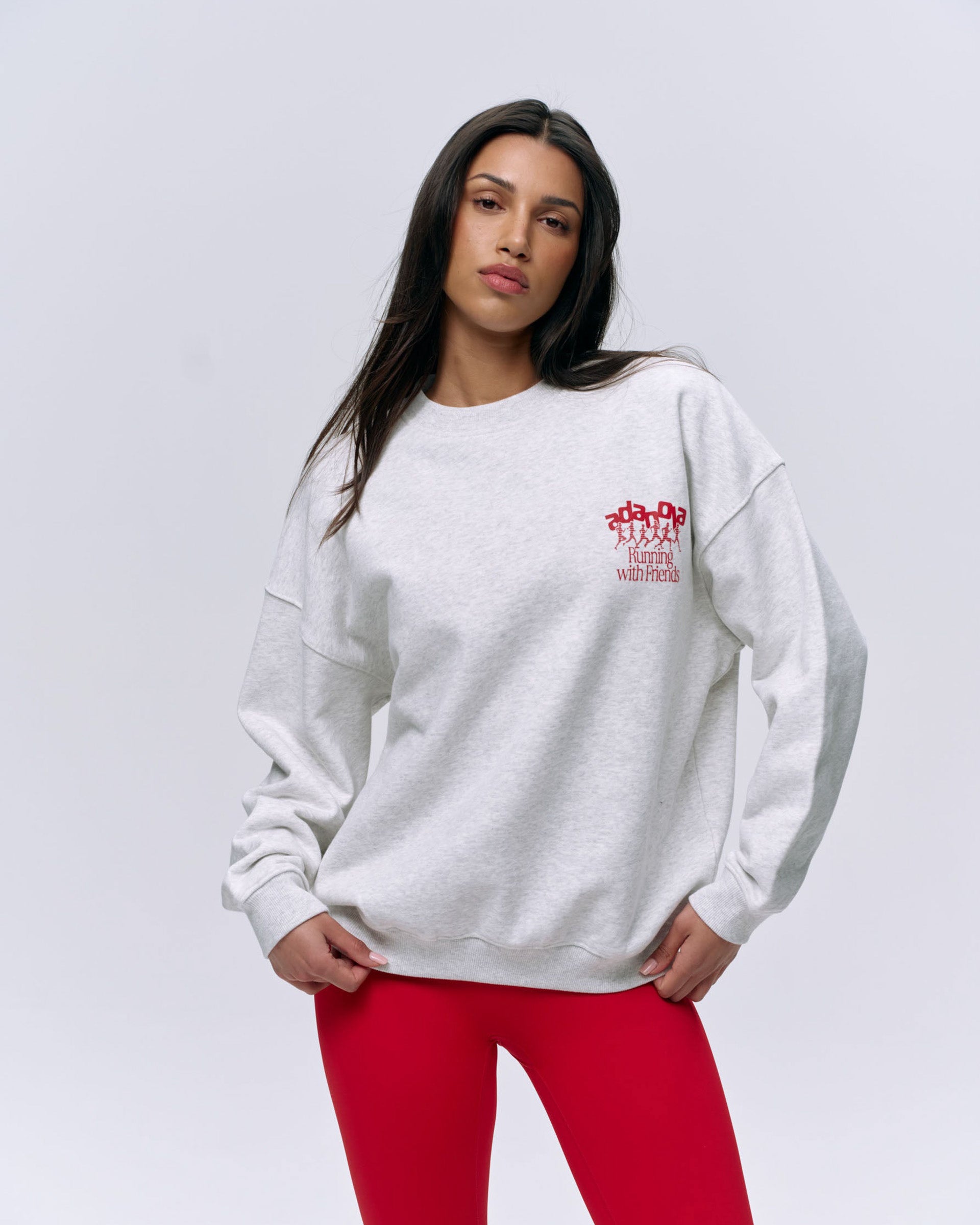 Runners Oversized Sweatshirt - Light Grey Melange/Classic Red