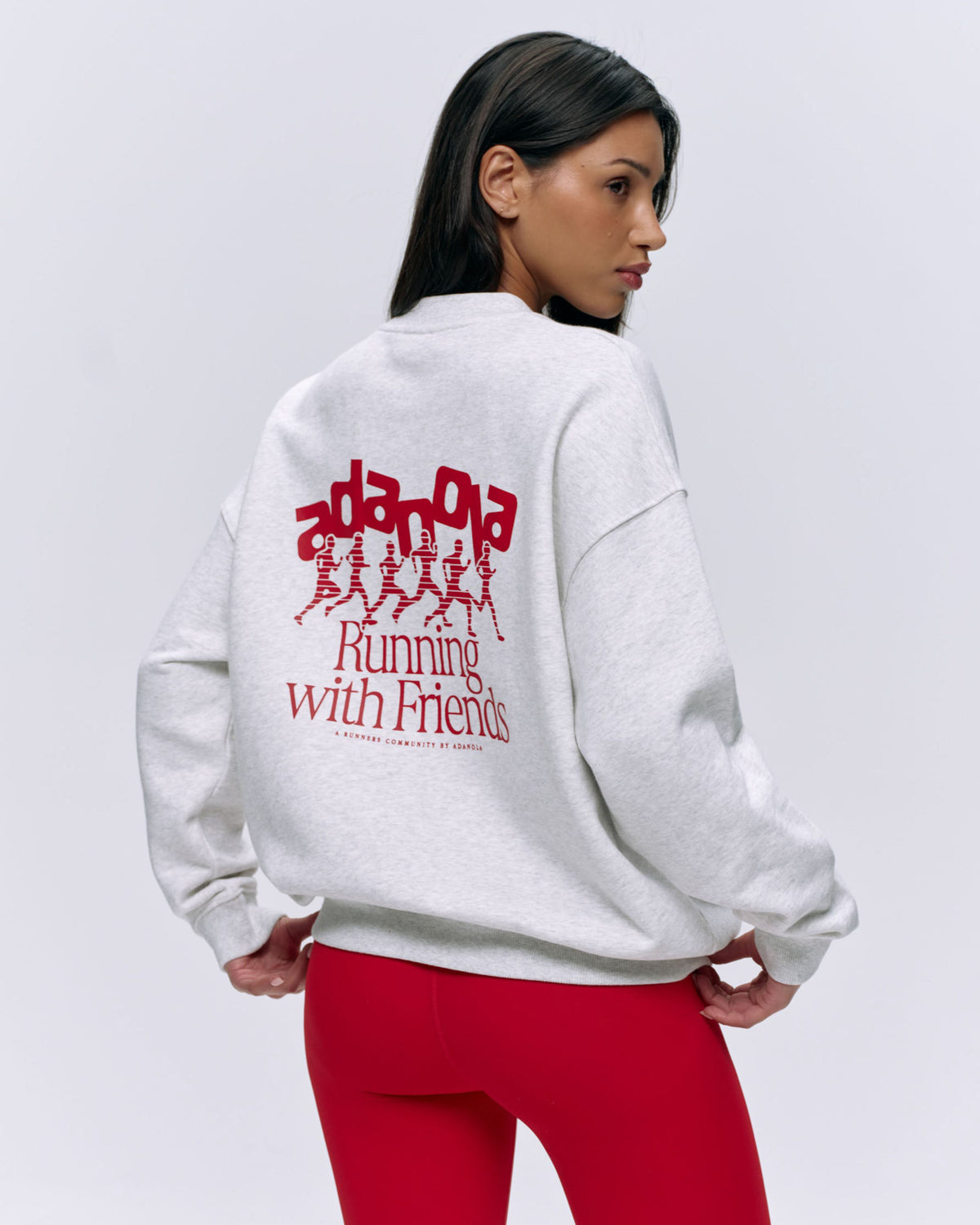 Runners Oversized Sweatshirt Light Grey Melange Classic Red