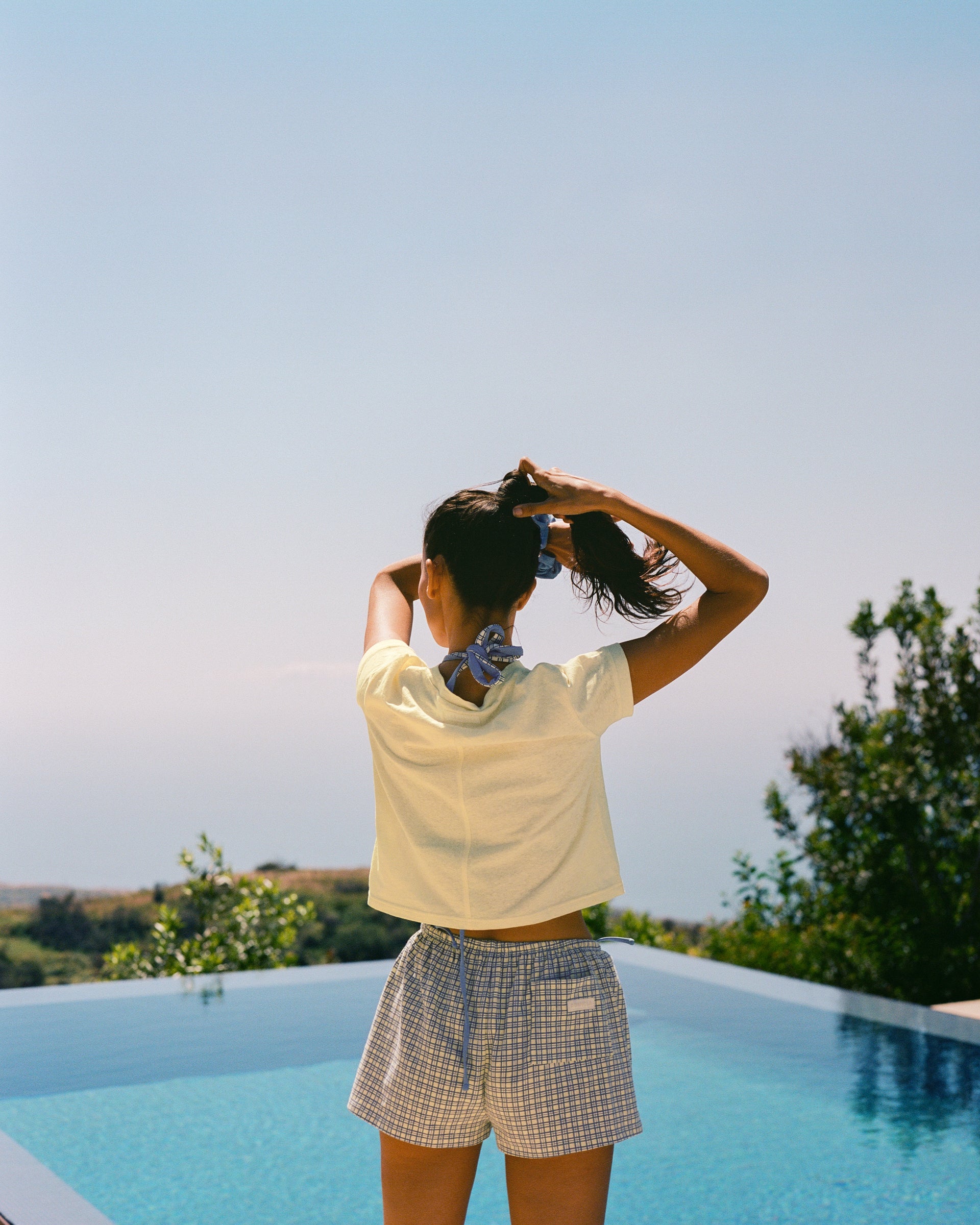 Checked Slub Lounge Shorts - Buttercream