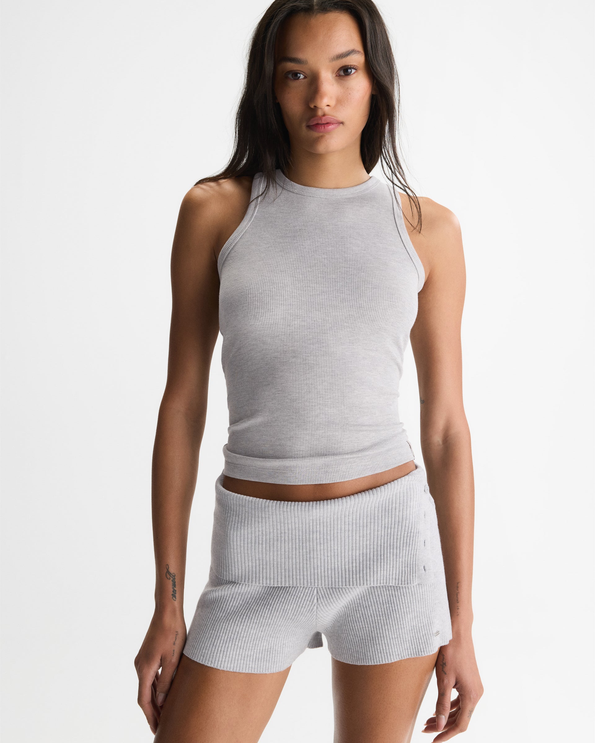 Soft Modal Rib Tank Top - Light Grey Melange – Adanola