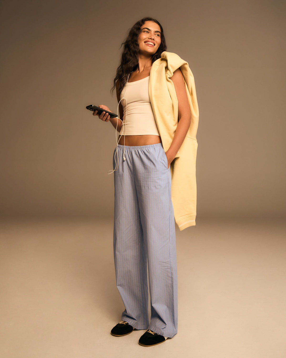 Cotton Stripe Pull On Pants Blue White