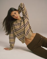 Knit Button Up Collar Sweatshirt - Pistachio Stripe