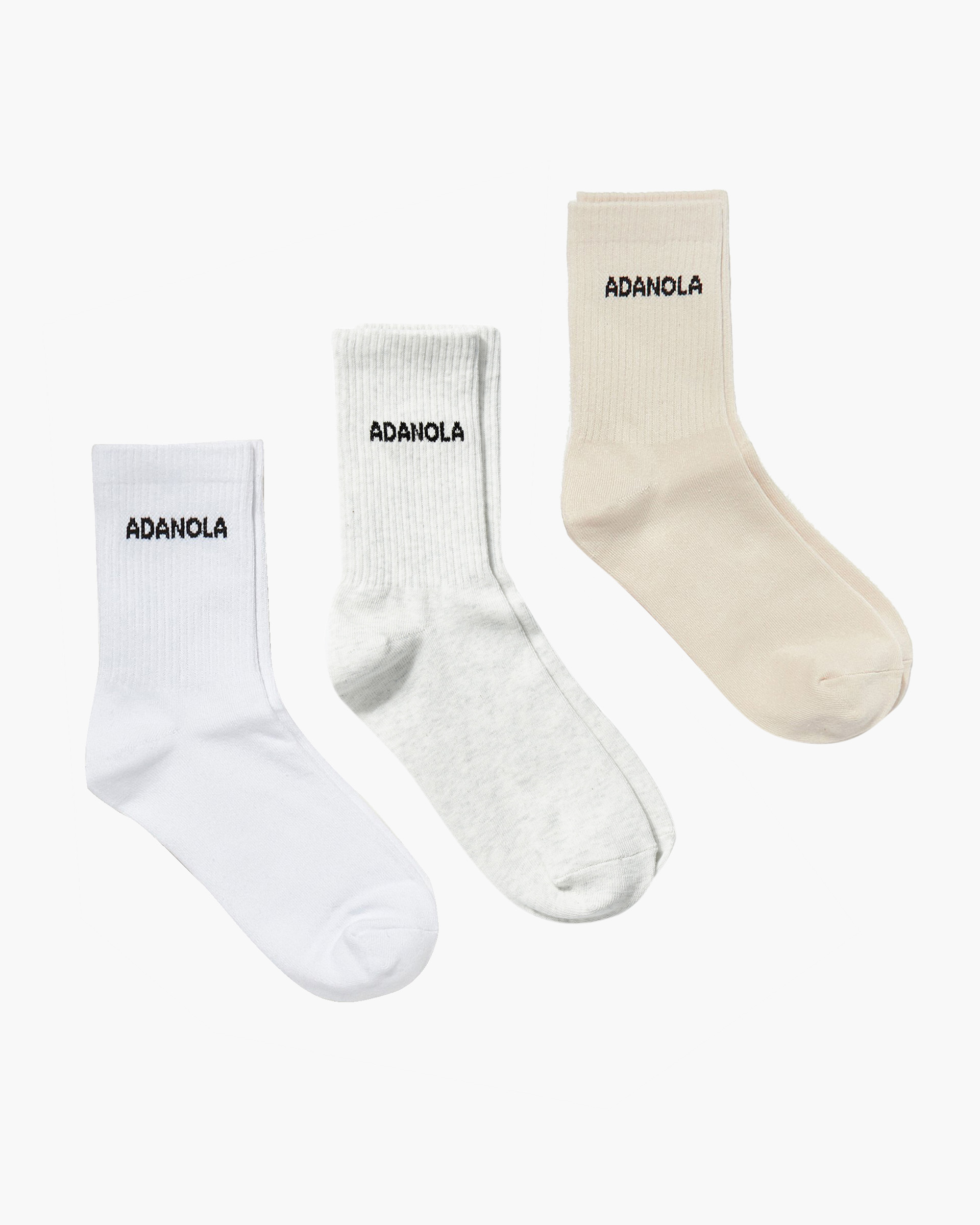 3 Pack Socks White Cream Light Grey Melange