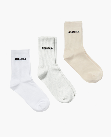 3 Pack Socks - White, Cream, Light Grey Melange - Socks - Adanola