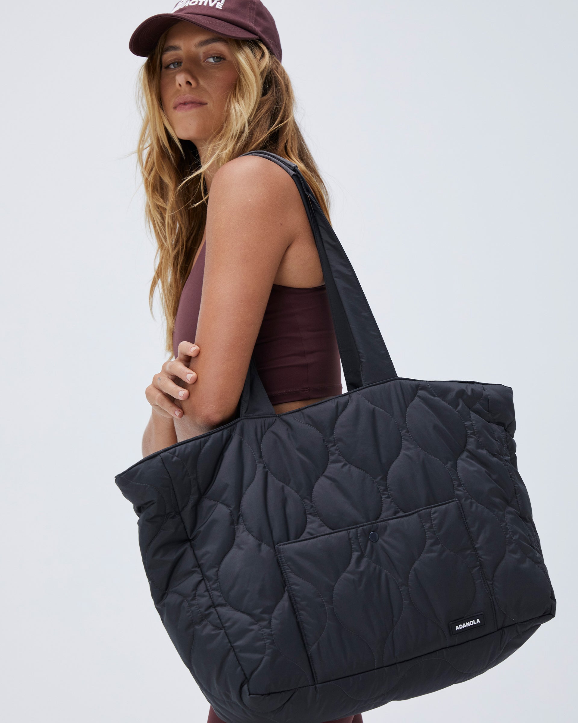 Quilted Nylon Tote Bag - Slate Grey - Bags - Adanola