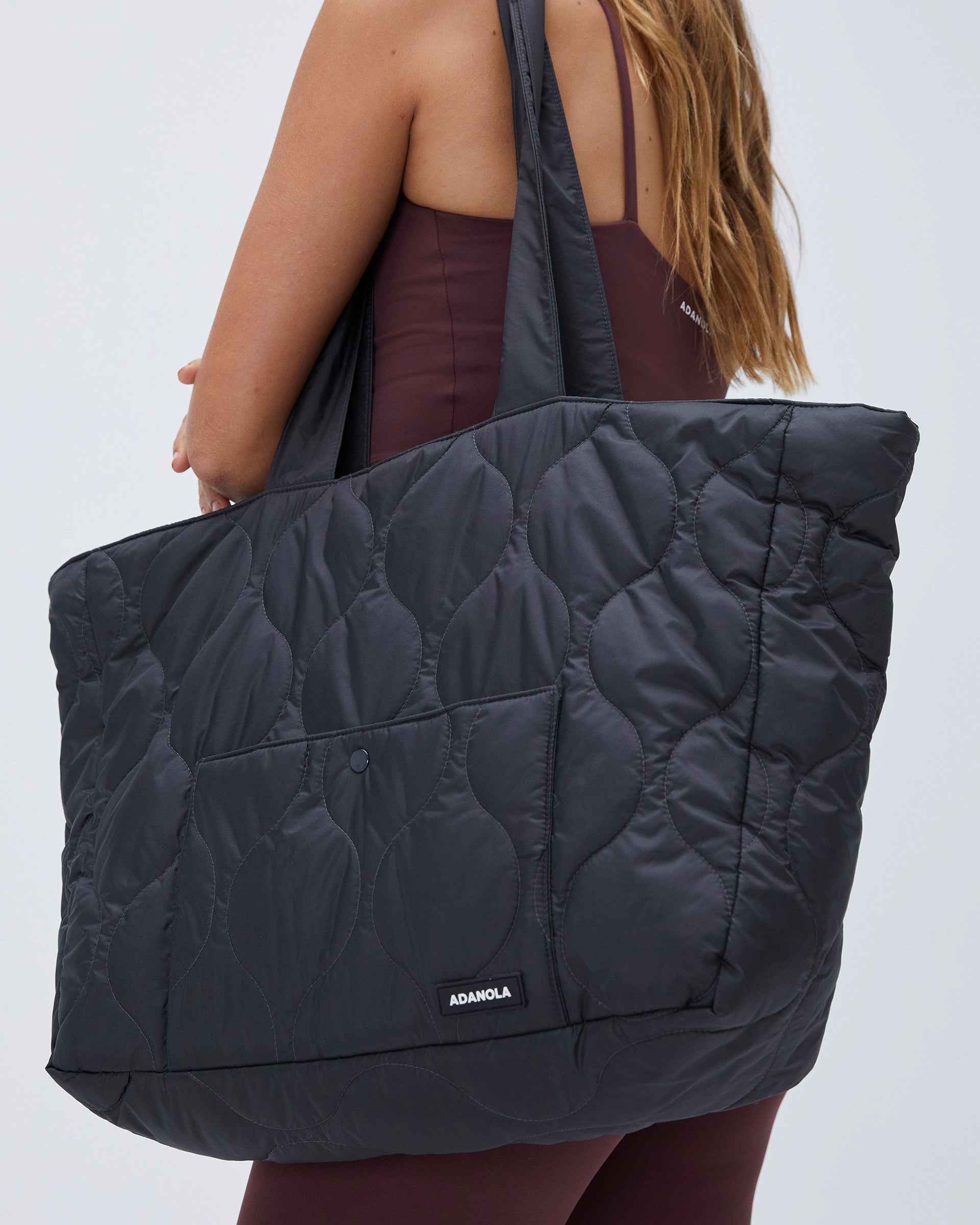 Quilted Nylon Tote Bag - Slate Grey - Bags - Adanola