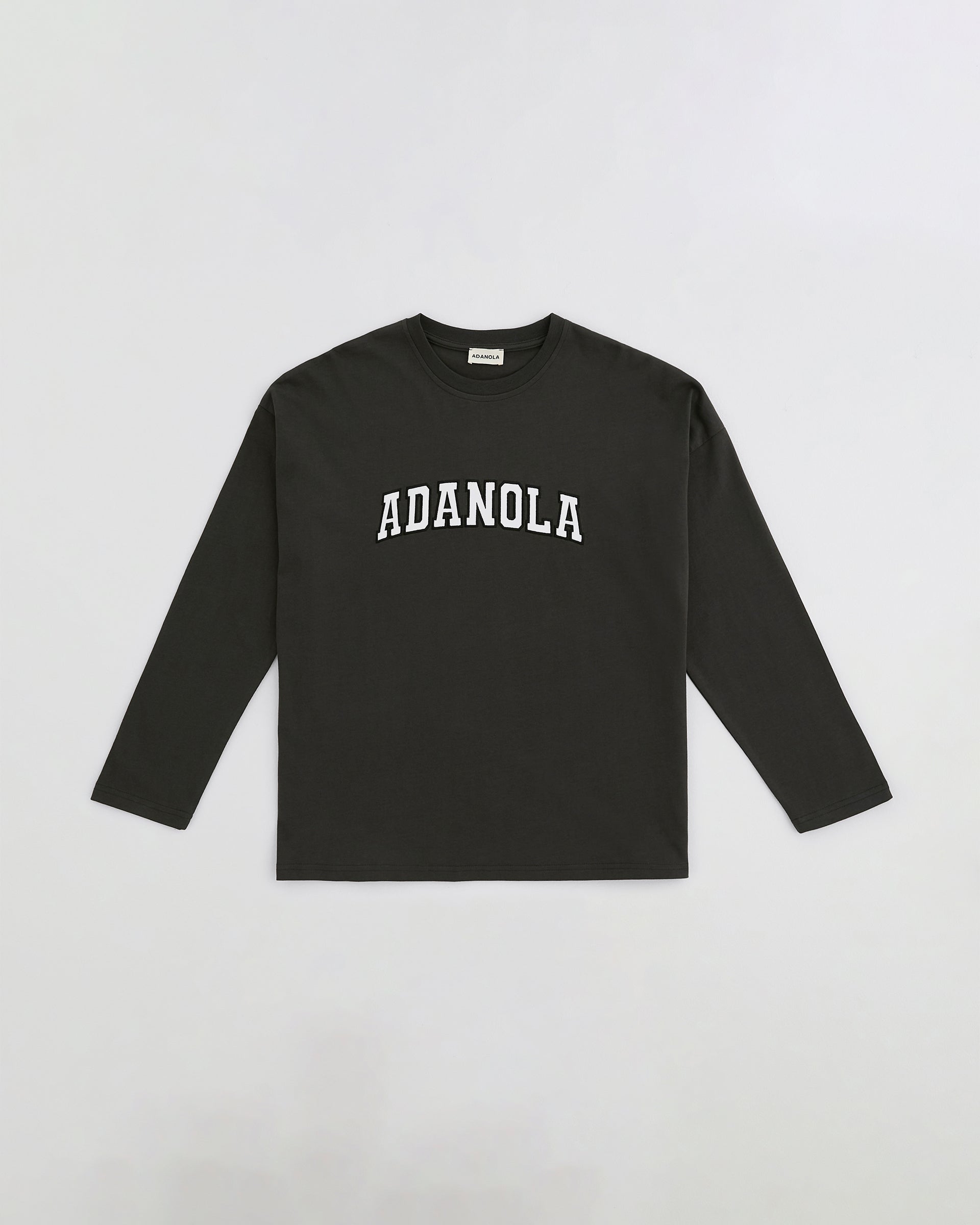 Varsity Long Sleeve Drop Shoulder T-shirt - Coffee Bean/White