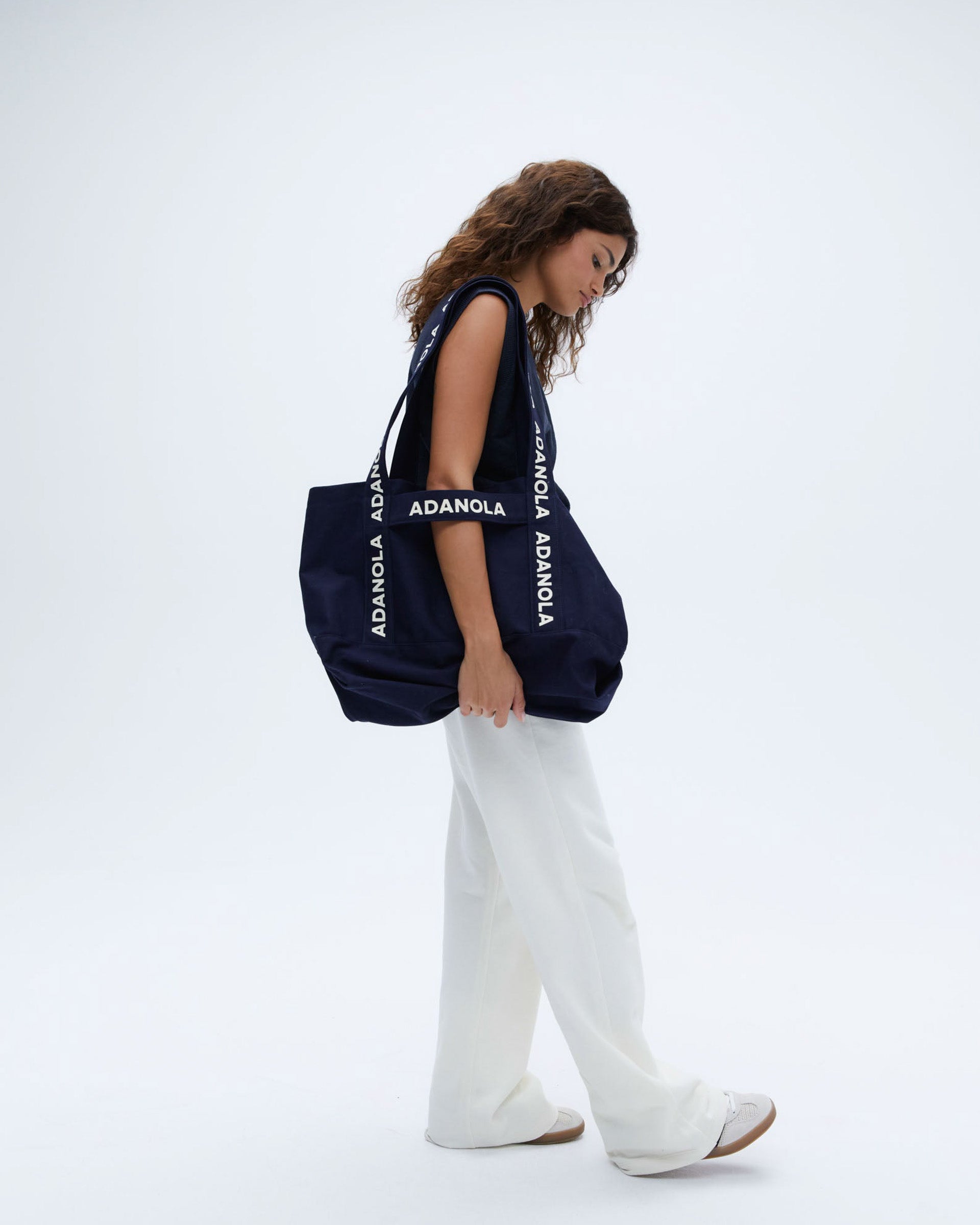 Branded Strap Tote Bag Navy Blue