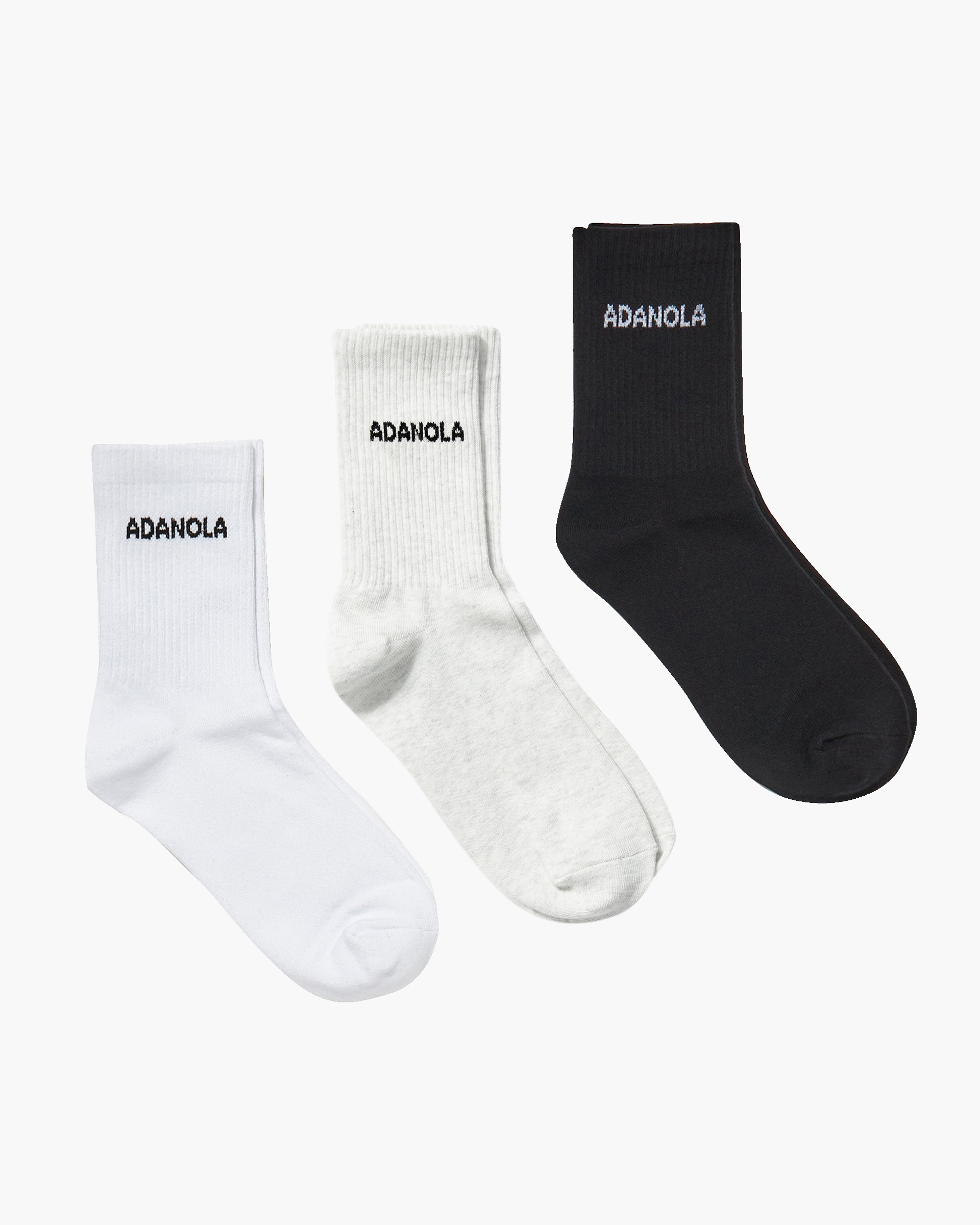 3 Pack Socks - White, Black, Light Grey Melange - Accessories : Socks - Adanola