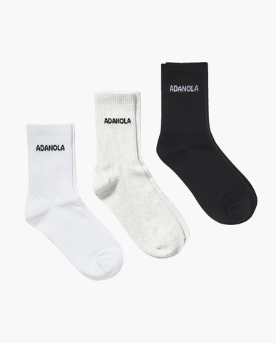 3 Pack Socks - White, Black, Light Grey Melange - Socks - Adanola