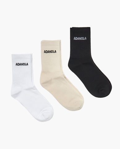 3 Pack Socks - White, Cream, Black - Socks - Adanola