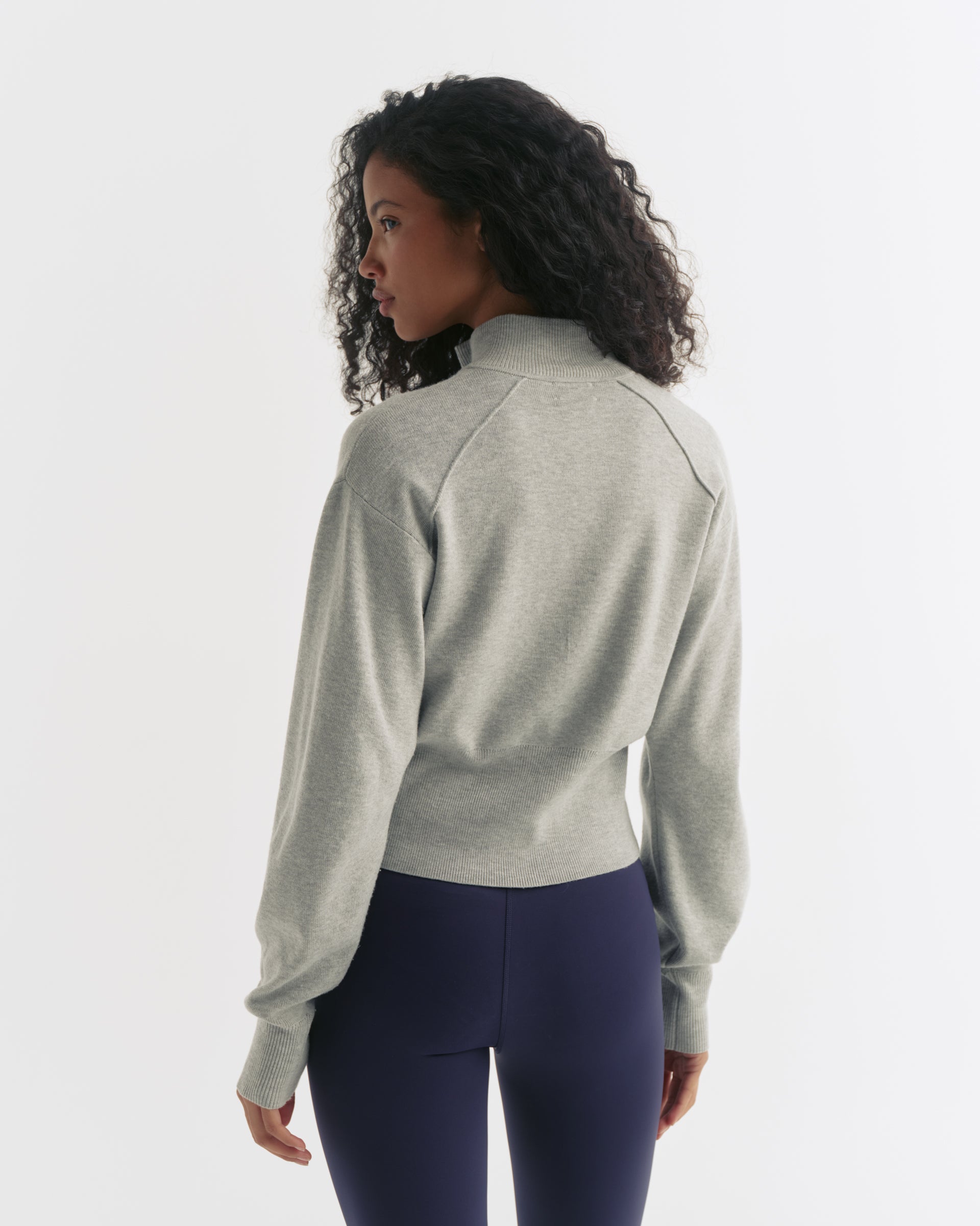 Knit Full Zip Funnel Neck Sweatshirt - Grey Melange