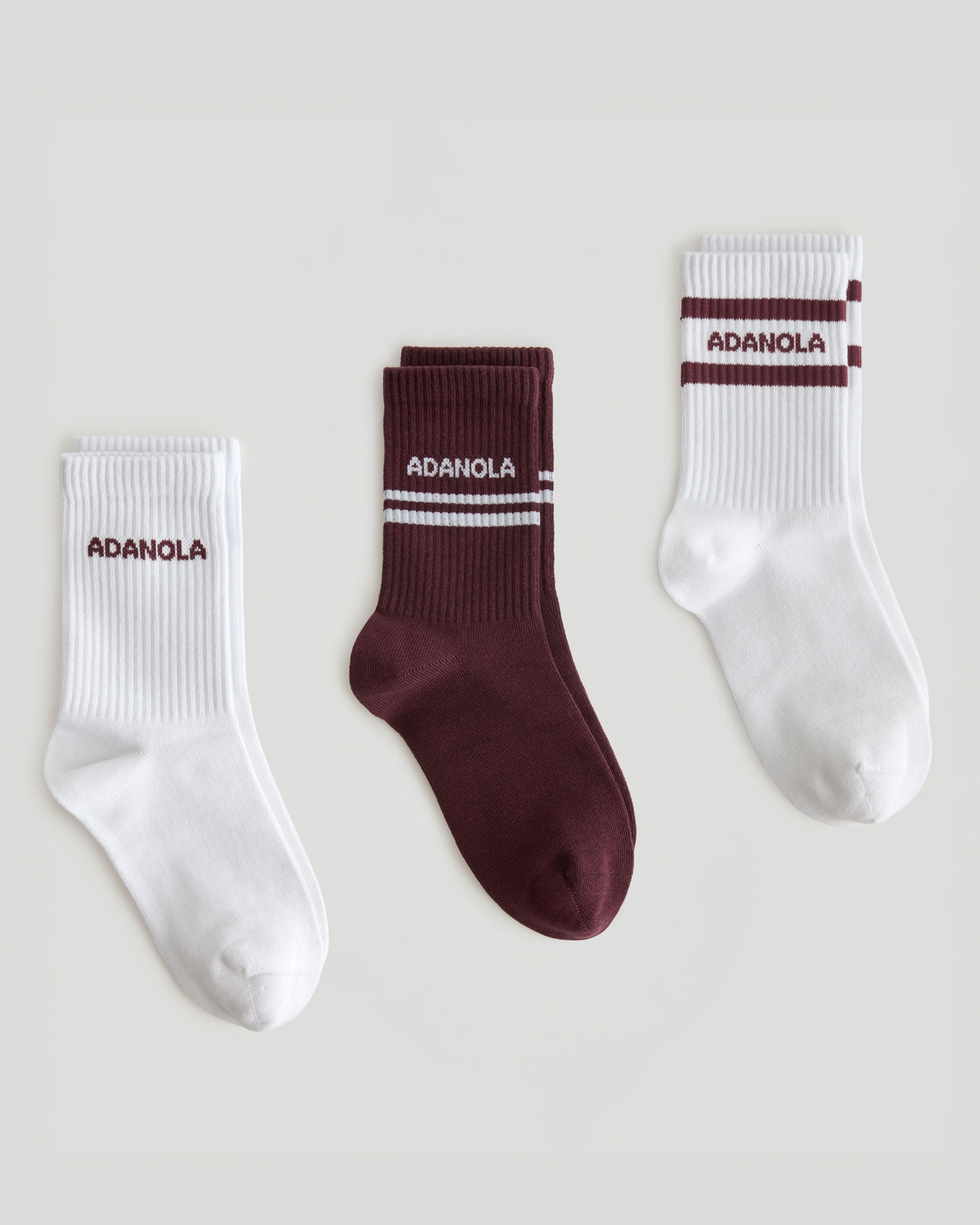 3 Pack Multi Branding Socks - Damson/White