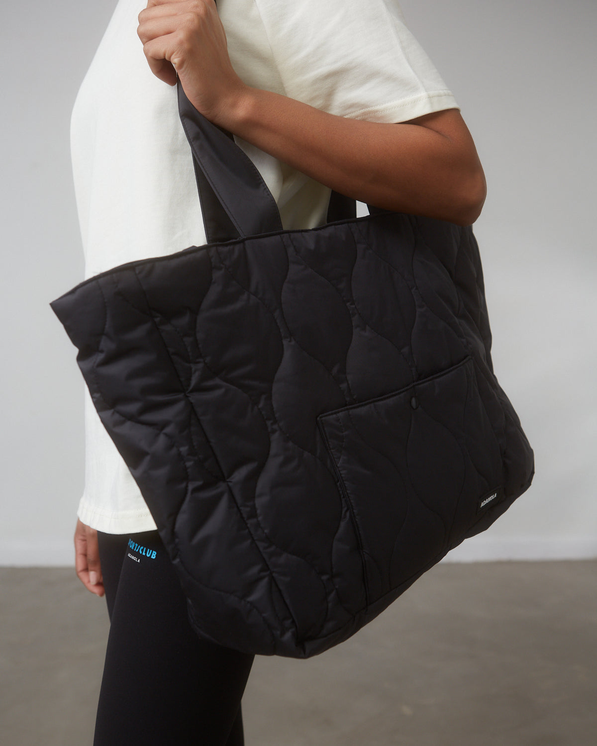 Large Quilted Nylon Tote Bag - Black | Adanola