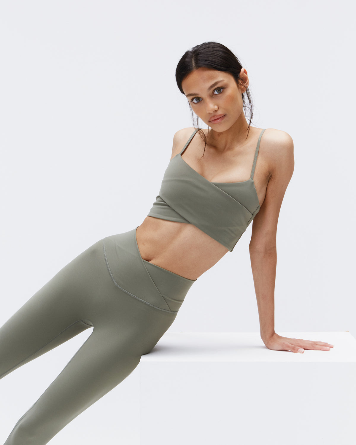 STRAPPY BRA - Bra Top, Bralette, Bustier, Yoga Top - with Lace - olive green