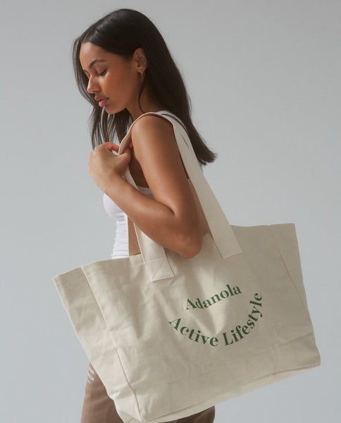 convenience Appeal to be attractive gang Active Lifestyle' Cream & Green Canvas Tote Bag | Adanola